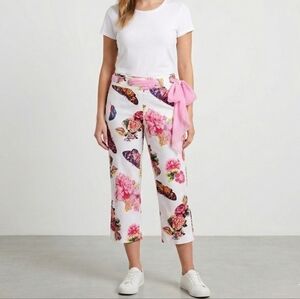 Yuka Resort Y2K Butterfly Floral Scarf Belt Capri Pants - Size 4